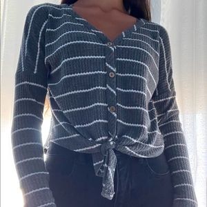 Paper Crane striped knitted top with buttons.
